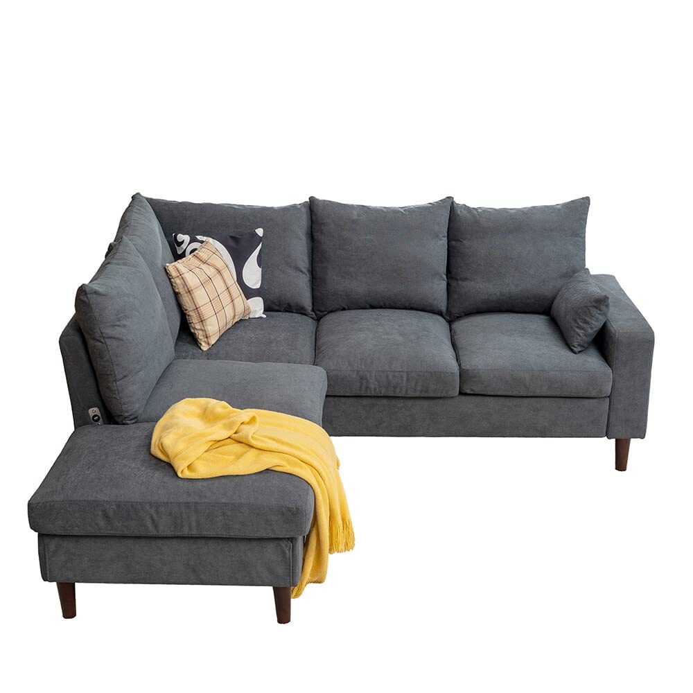 Panana Convertible Sectional Sofa Couch, L-Shaped Corner Couch 4-Seat Sofa withBuilt-in USB Charging Port Chaise, Modern Linen Fabric Couches for Living Room