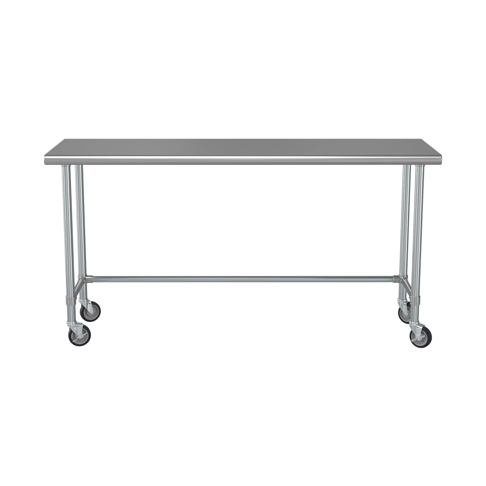 24" x 72" 18-Gauge 430 Stainless Steel Open Base Work Table with 5" Heavy Duty Zinc Swivel Stem Casters for Commercial Kitchen, Restaurant, Cafe