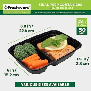 Freshware Meal Prep Containers [50 Pack] 2 Compartment with Lids, Food Storage Containers, Bento Box, BPA Free, Stackable, Microwave/Dishwasher/Freezer Safe (28 oz)