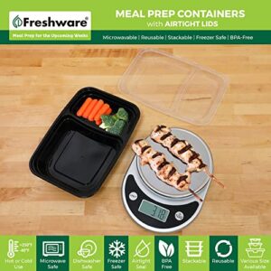 Freshware Meal Prep Containers [50 Pack] 2 Compartment with Lids, Food Storage Containers, Bento Box, BPA Free, Stackable, Microwave/Dishwasher/Freezer Safe (28 oz)