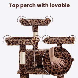 SHA CERLIN 68 Inches Multi-Level Large Cat Tree for Large Cats/Big Cat Tower with Cat Condo/Cozy Plush Cat Perches/Sisal Scratching Posts and Hammocks/Cat Activity Center Play House, Leopard Print