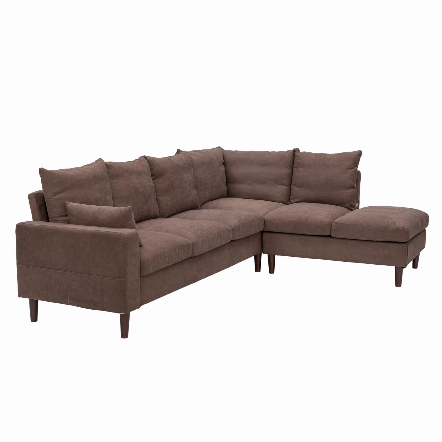 Panana Sectional L Shape Corner Sofas Coch with Left Right Hand Side Built-in USB Charging Port Chaise, Brown