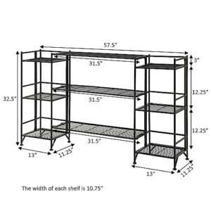 Convenience Concepts Xtra Storage 3 Tier Folding Metal Shelves with Set of 3 Deluxe Extension Shelves - Organizer for Living Room, Office, Bedroom, Garage, Kitchen, Bathroom, Black