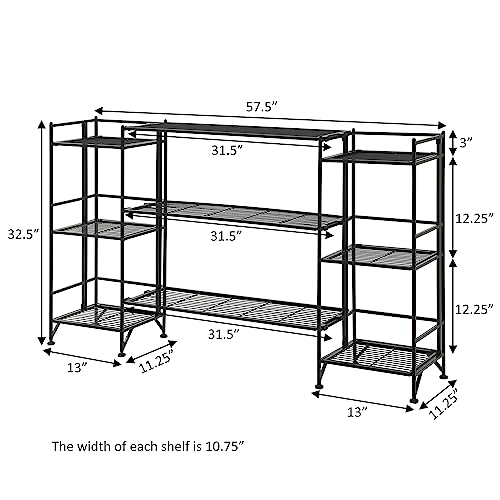 Convenience Concepts Xtra Storage 3 Tier Folding Metal Shelves with Set of 3 Deluxe Extension Shelves - Organizer for Living Room, Office, Bedroom, Garage, Kitchen, Bathroom, Black