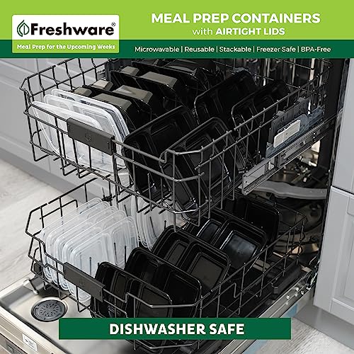 Freshware Meal Prep Containers [50 Pack] 2 Compartment with Lids, Food Storage Containers, Bento Box, BPA Free, Stackable, Microwave/Dishwasher/Freezer Safe (28 oz)