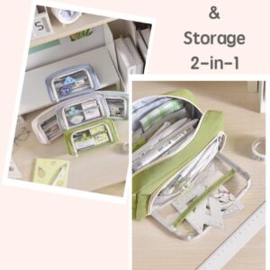 JHTPSLR Preppy Pencil Pouch Clear Canvas Pencil Pouch Big Capacity Pencil Case Double Compartments Zipper Pen Bag Stationery Bag Storage Organizer (Beige)