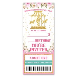 vahatan carousel birthday party invitations 20 pack carousel ticket invitations with envelopes invites cards for birthday party