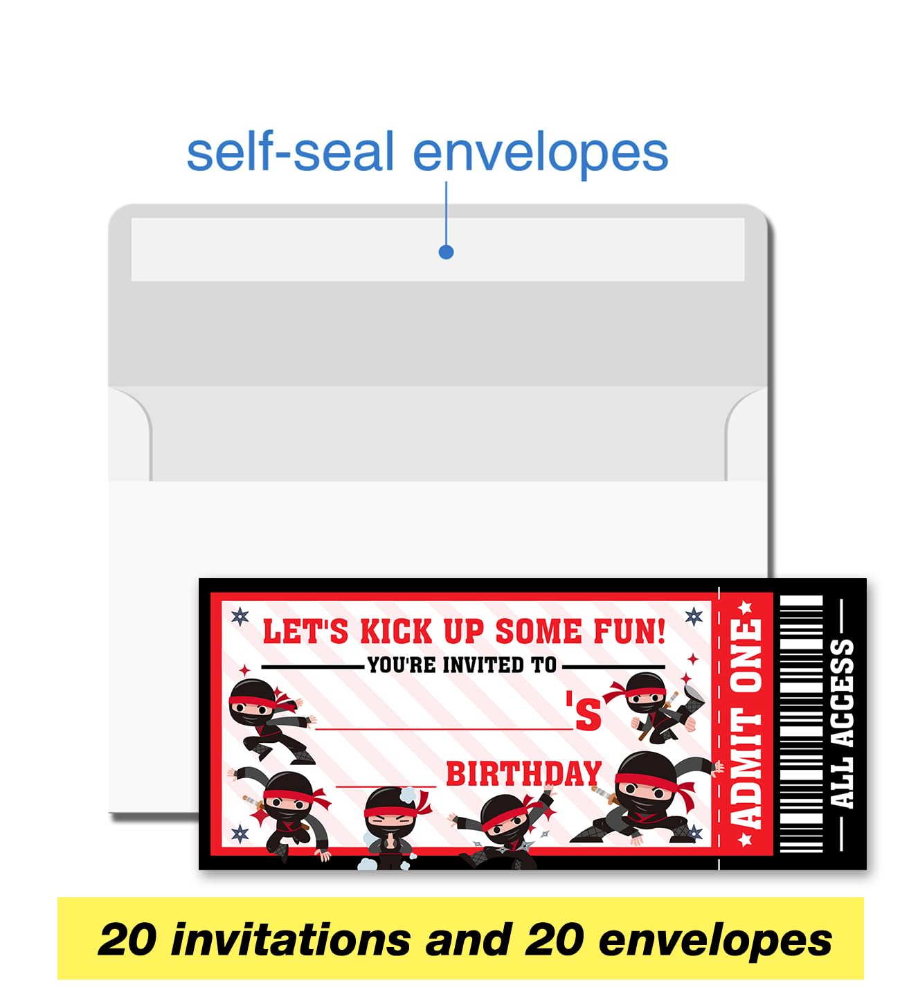 VAHATAN Ninja Birthday Party Invitations 20 Pack Ninja Ticket Invitations with Envelopes Invites Cards for Birthday Party