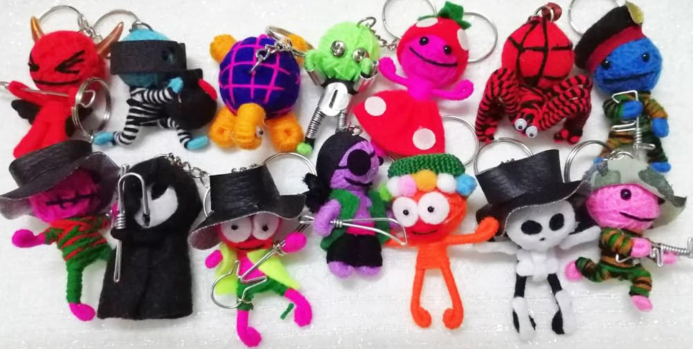 Touchable dream Wholesale Bulk Random Lot 25 Pcs Voodoo Dolls Character Keychain Keyring Keyfob Ornament Hanging Bags Wallets Cars(25)