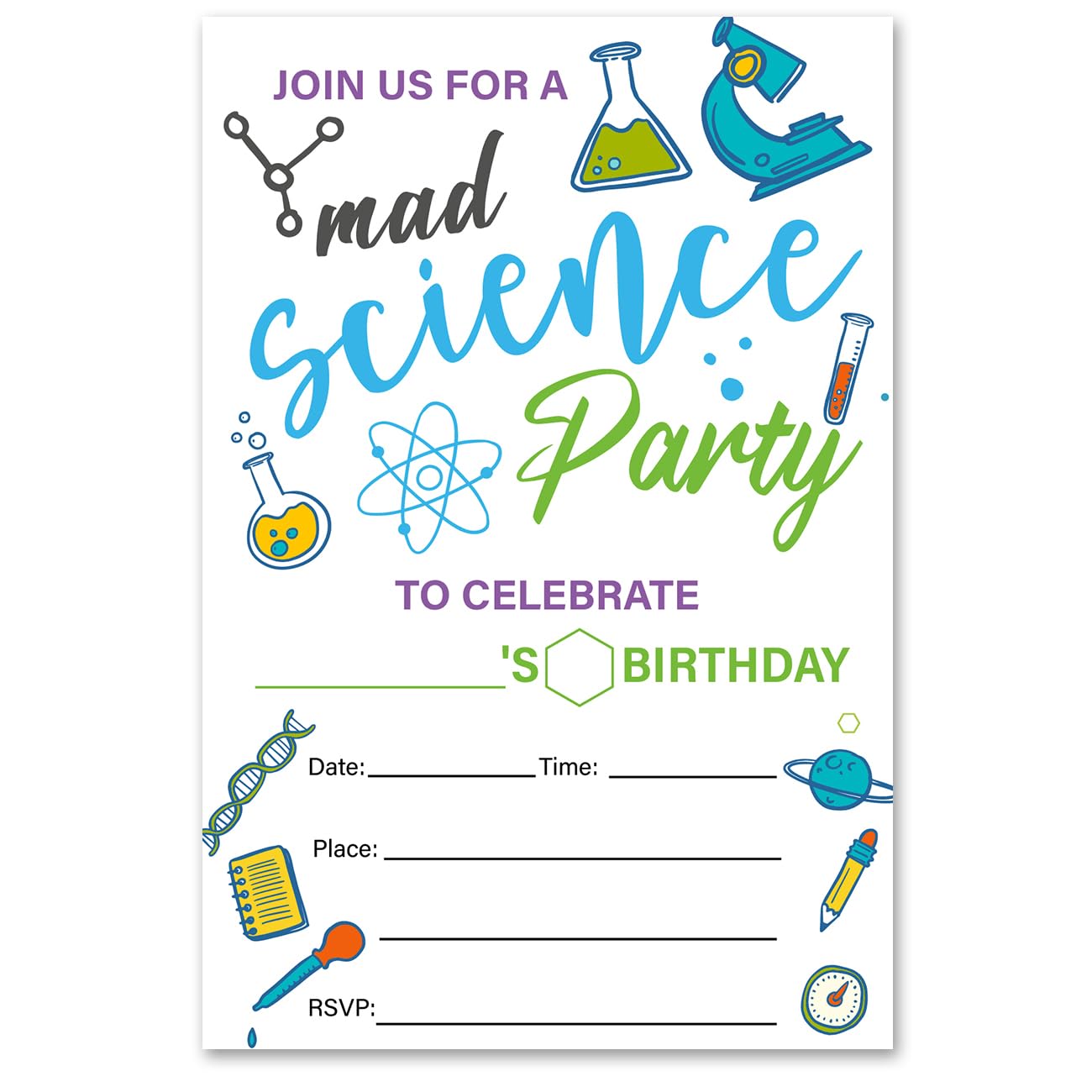 VAHATAN Science Birthday Party Invitations 20 Packs Mad Scientist Birthday Invites With Envelopes Mad Science Invitations