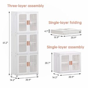 CXCJAI Storage Bins with Lids and Doors Storage Cabinet with Wheels Plastic Stackable Pantry Cabinet Cupboard Closet Foldable Kitchen Collapsible Storage Bins for Book Snack and Bathroom Organizer