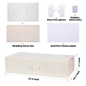 Wedding Dress Storage Box - Wedding Dress Preservation Box - Wedding Dress Preservation Kit ,with 20 Sheets of Acid Free Tissue Paper, Breathable,Foldable,Bridal Must-Have Heirlooms (Beige)