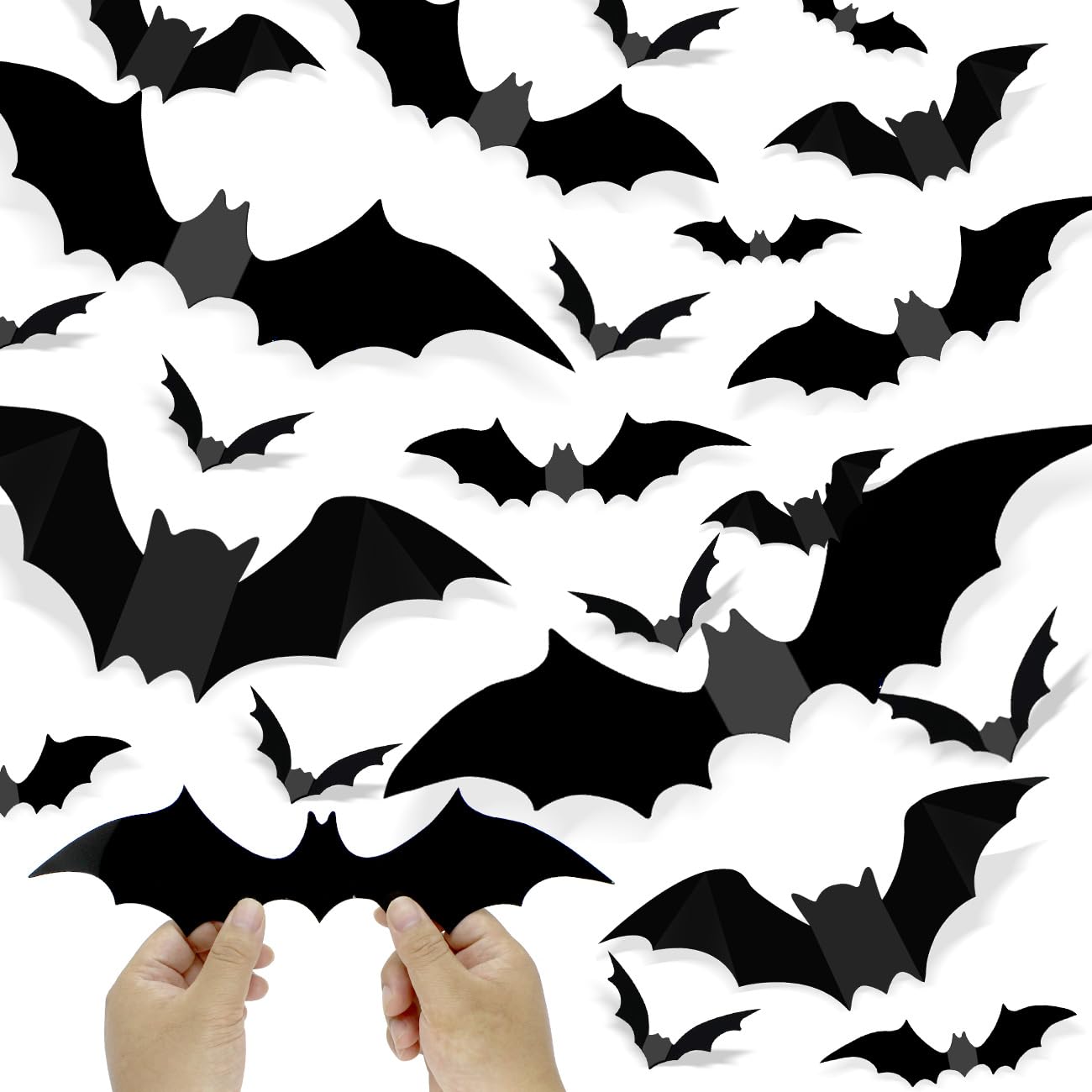 100 Pcs Bats Halloween Decoration 3D Bats Wall Decor PVC Wall Bats Stickers for Halloween Home Bathroom Indoor Decorations