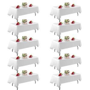 findyou 10 pack white table cloth rectangle table 60 x 102 inch tablecloths for 6 foot rectangle tables. stain and winkle resistant polyester washable white table cloths for parties wedding dining