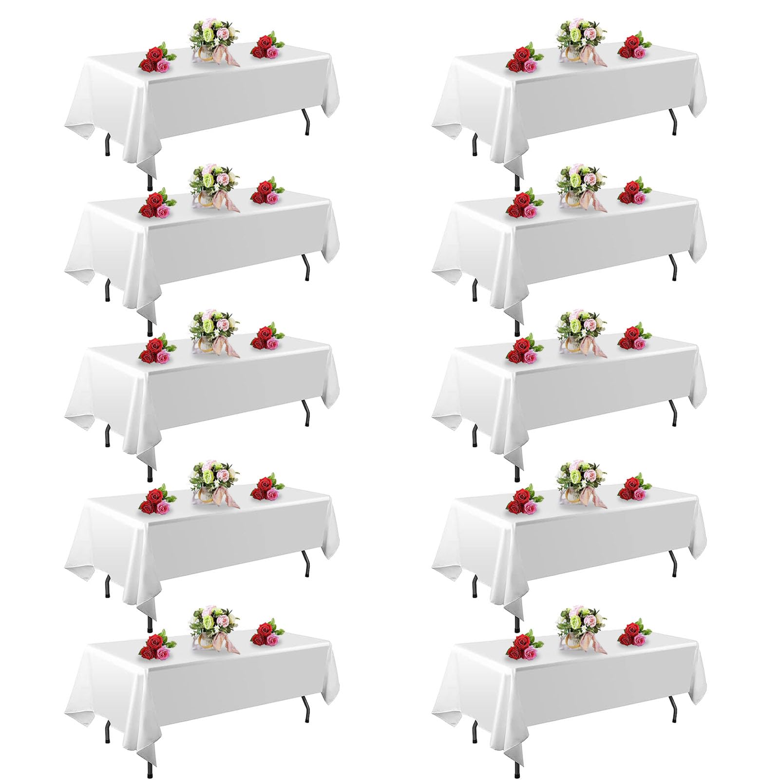 FINDYOU 10 Pack White Table Cloth Rectangle Table 60 x 102 Inch Tablecloths for 6 Foot Rectangle Tables. Stain and Winkle Resistant Polyester Washable White Table Cloths for Parties Wedding Dining