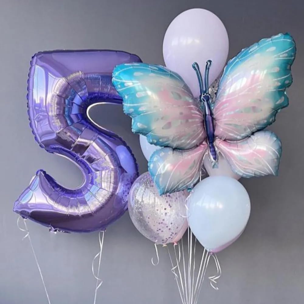 Butterfly Balloons 4 Pieces 40inch Blue Purple Butterfly Foil Mylar Balloons for Butterfly Themed Party Wedding Birthday Baby Shower Party Decoration (Blue)