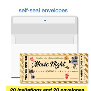 VAHATAN Movie Birthday Party Invitations 20 Pack Movie Ticket Invitations with Envelopes Invites Cards for Birthday Party