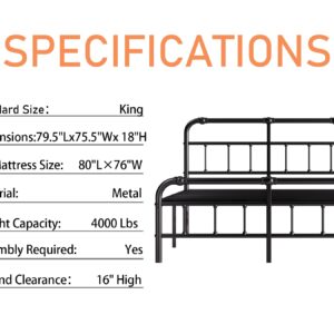 Bednowitz King-Bed-Frame-with-Headboard and Footboard, 18 Inch High Metal Platform King-Size-Bed-Frame, 4000 Lbs Heavy Duty Steel Slats Support, No Box Spring Needed, Noise Free