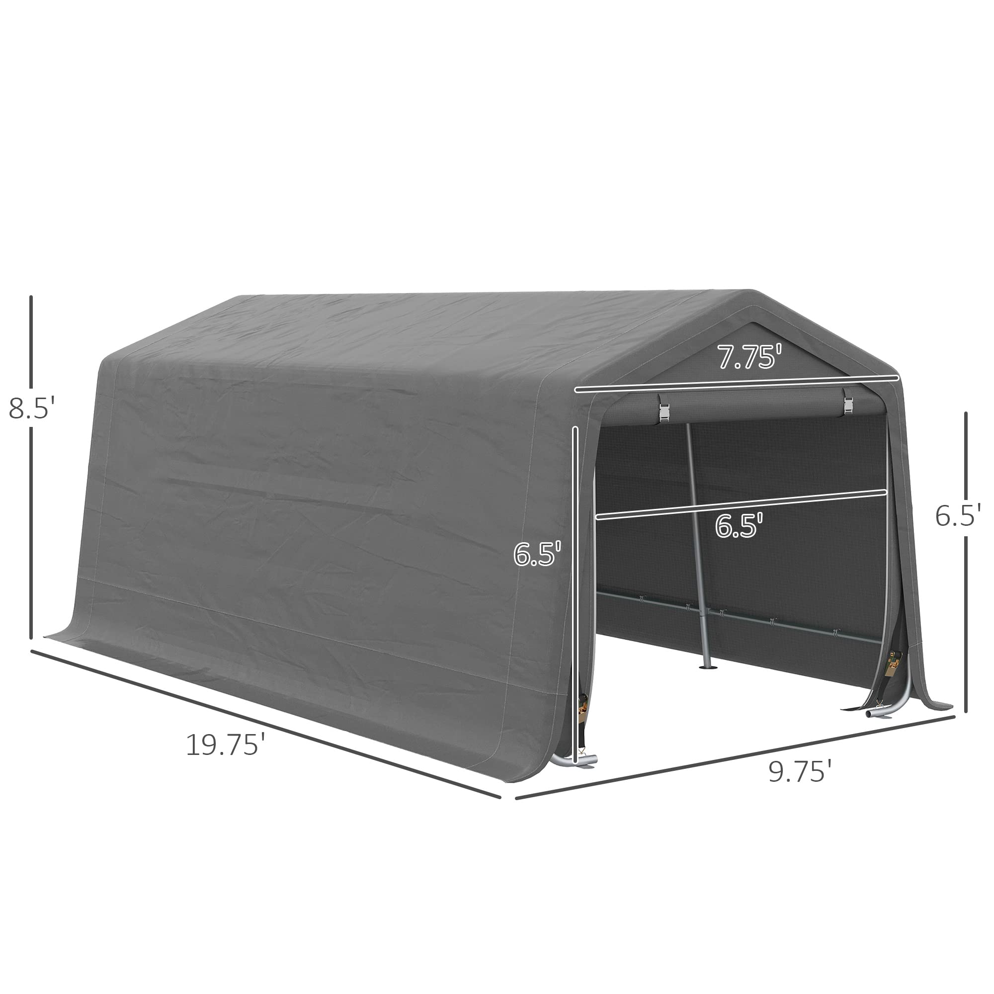 Outsunny 10' x 20' Carport Portable Garage, Heavy Duty Storage Tent, Patio Storage Shelter w/Anti-UV PE Cover and Double Zipper Doors, for Motorcycle Bike Garden Tools, Gray