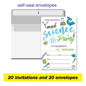 VAHATAN Science Birthday Party Invitations 20 Packs Mad Scientist Birthday Invites With Envelopes Mad Science Invitations