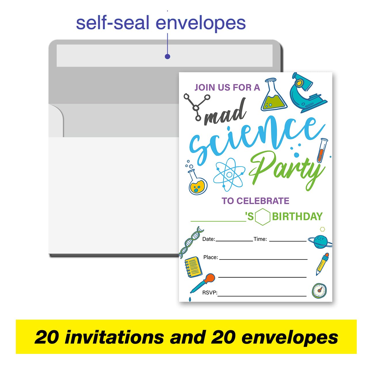 VAHATAN Science Birthday Party Invitations 20 Packs Mad Scientist Birthday Invites With Envelopes Mad Science Invitations