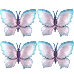 butterfly balloons 4 pieces 40inch blue purple butterfly foil mylar balloons for butterfly themed party wedding birthday baby shower party decoration (blue)