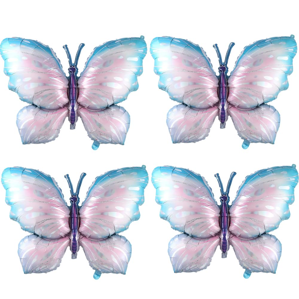 Butterfly Balloons 4 Pieces 40inch Blue Purple Butterfly Foil Mylar Balloons for Butterfly Themed Party Wedding Birthday Baby Shower Party Decoration (Blue)