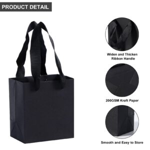 driew Small Black Gift Bags 50 Pcs, 4" x 2.8" x 4.5" Min Thick Kraft Paper Bags Bulk with Black Handles Set for Wedding Party Birthday Gathering Baby Shower