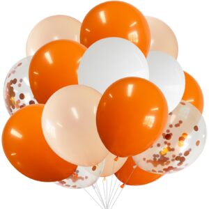 ansomo orange latex balloons party decorations 12 inch 50 pcs white matte burnt pastel confetti orange balloons ribbons wedding birthday bridal baby shower graduation bachelorette décor supplies