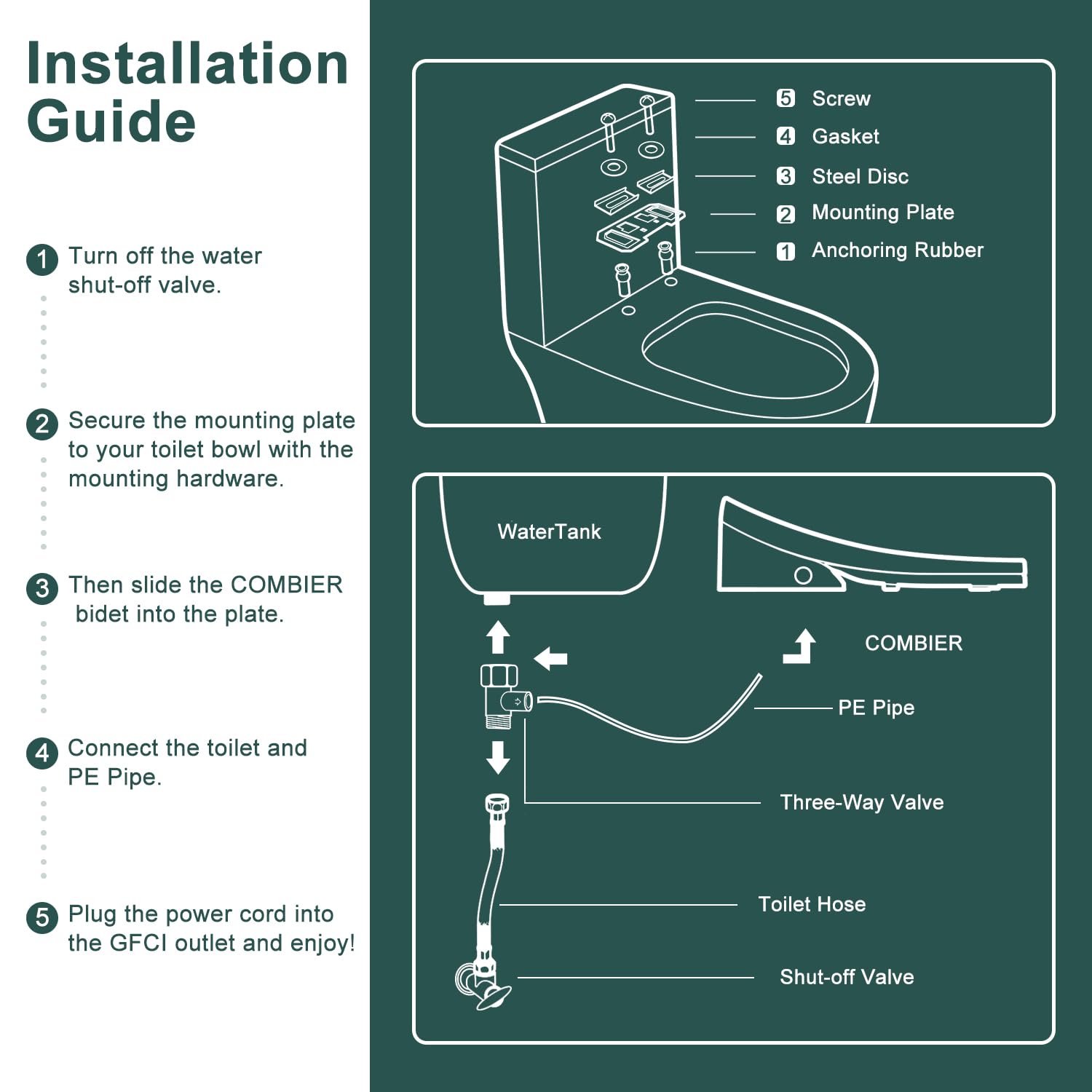 Combier CMA301 Bidet Toilet Seat With Warm Water And Wireless Remote, The heated Toilet Seat Have Warm Air Dryer, Multiple Spray Modes And Self-Cleaning Stainless Steel Nozzle (Elongated)