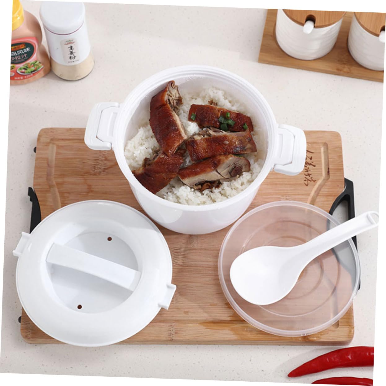 RORPOIR 2pcs Thermal Rice Cooker Travel Rice Cooker Portable Cooker Asian Vegetables Rice Cooker Cup Pasta Cooker Microwaveable Rice Cooker Steaming Basket Plastic White Rice Making Tool