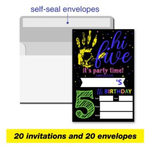 VAHATAN Hi Five 5th Birthday Party Invitations 20 Packs 5 Year Old Birthday Invites With Envelopes Colorful 5th Birthday Fill in Invite Cards