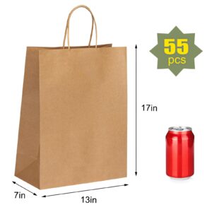 Moretoes 55pcs Brown Paper Bags with Handles, 13x7x17 Inches Large Gift Bags, Gift Bags Kraft Shopping Bags in Bulk for Boutiques, Small Business, Retail Stores, Gifts & Merchandise