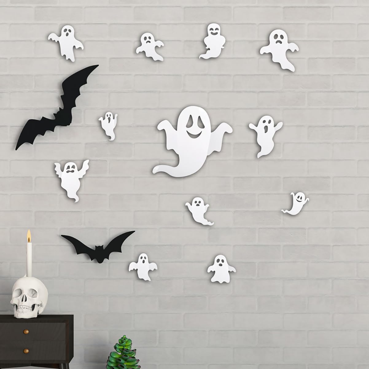 24Pcs Halloween Wall Decor Halloween Ghost Wall Decorations Halloween Decorations Indoor Supply Ghost Wall Decals for Home Bedroom Living Room Office Bathroom Halloween Wall Stickers Decoration