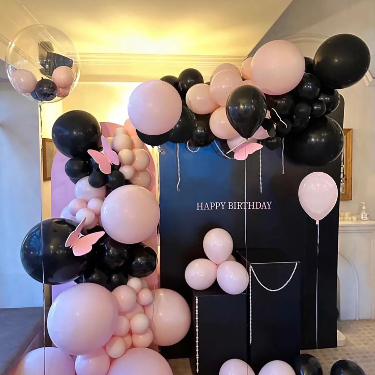 Black and Pink Balloons Garland Kit,Pastel Pink and Black Balloon Party Decorations 18In 10In 5In Black Pink Balloons for Wedding Bridal Shower Anniversary Birthday Party Baby Shower