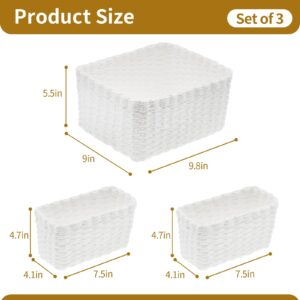 Set of 3 White Woven Baskets - Table Organizer, Natural and Eco-Friendly Storage Solution, Storage Baskets for Shelves, Toy Storage, Sustanabile Paper Rope Material