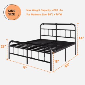 Bednowitz King-Bed-Frame-with-Headboard and Footboard, 18 Inch High Metal Platform King-Size-Bed-Frame, 4000 Lbs Heavy Duty Steel Slats Support, No Box Spring Needed, Noise Free