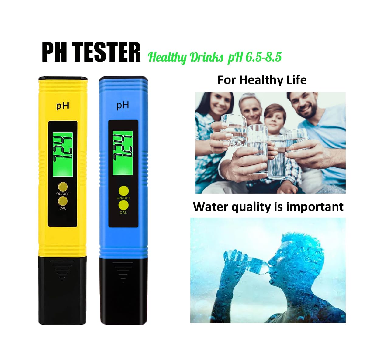 pH Meter for Water Digital pH Meter-High Accuracy Pocket Size PH Tester Pen 0.01 with 0-14 pH Tester for Household Drinking Water Hydroponics Swimming Pool Aquarium Spa(Yellow)