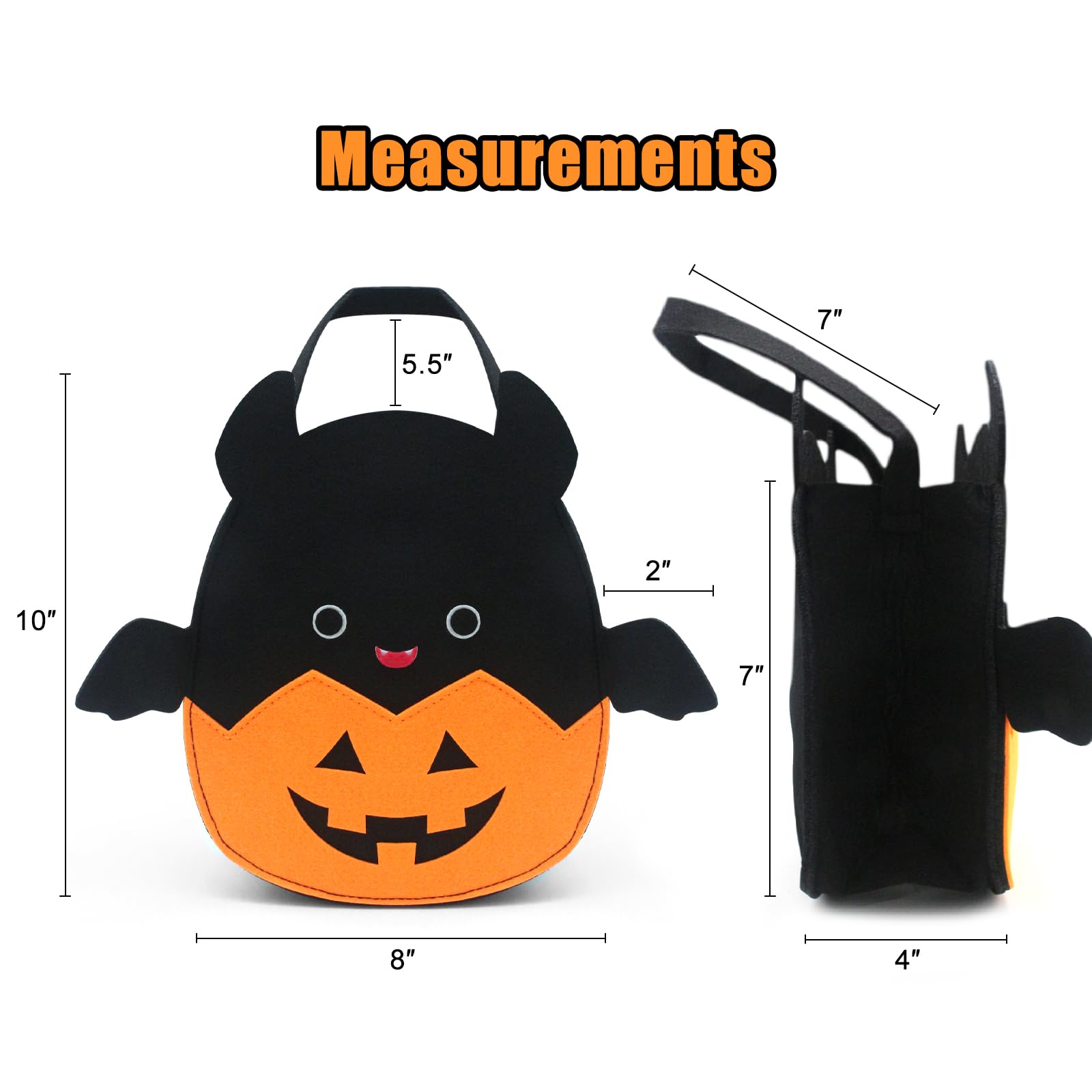 Ohjijinn Halloween Trick or Treat Bags, Cute Bat Pumpkin Candy Bucket Tote Bag, Multipurpose Reusable Felt Bags Basket for Kids Party Favors Gifts Bags