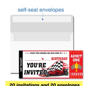 VAHATAN Car Racing Birthday Party Invitations 20 Pack Red Car Racing Ticket Invitations with Envelopes Invites Cards for Birthday Party