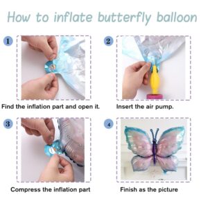 Butterfly Balloons 4 Pieces 40inch Blue Purple Butterfly Foil Mylar Balloons for Butterfly Themed Party Wedding Birthday Baby Shower Party Decoration (Blue)