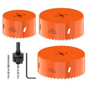 xdovet bi-metal hole saw kit 3 pc general purpose 3" to 4-1/4" set used for precise drilling on metal wood plastic and doors durable high-speed steel