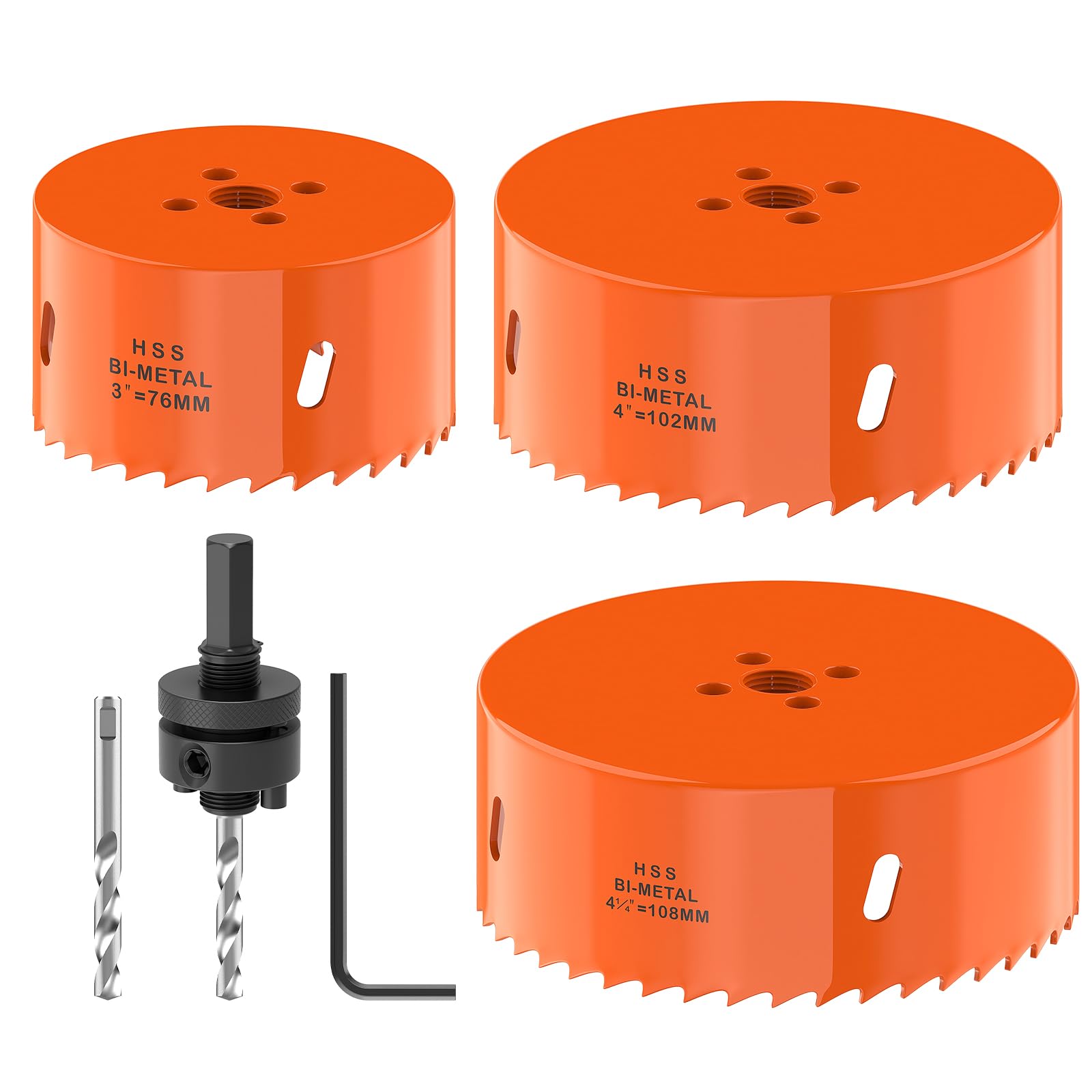 XDOVET Bi-Metal Hole Saw Kit 3 PC General Purpose 3" to 4-1/4" Set Used for Precise Drilling On Metal Wood Plastic and Doors Durable High-Speed Steel