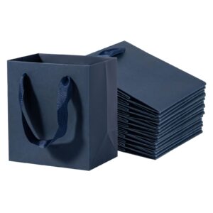 driew mini navy blue kraft gift bags 50 pcs, 4" x 2.8" x 4.5" small gift bags bulk thick paper with navy blue handles set for wedding party birthday gathering baby shower