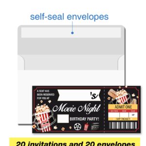 VAHATAN Movie Birthday Party Invitations 20 Pack Movie Theme Ticket Invitations with Envelopes Invites Cards for Birthday Party