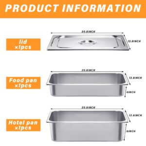 Tioncy 3 Pack Steam Table Pan Full Size with Lid 4'' 6'' Deep Stainless Steel Hotel Pan 20.8'' L x 12.8'' W Metal Food Container Thick Catering Pans Commercial Food Pans for Party Restaurant Kitchen