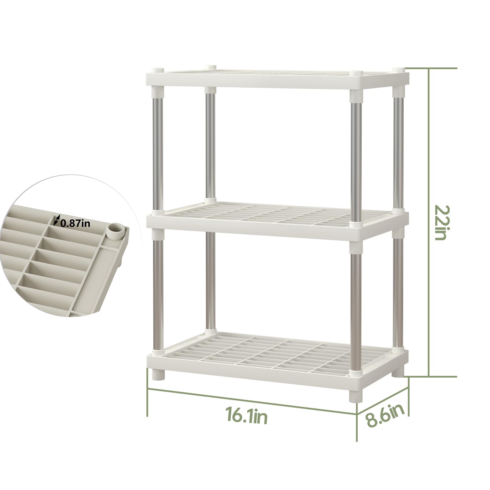 LEAIJIAFY White 3 Tier Bathroom Counter Organizer Standing Shelf with Plastic Mesh Trays and 13MM Metal Tubes,Shelving Unit Vanity Storage Organizer Rack Holder for Countertop,Kitchen,Cabinet