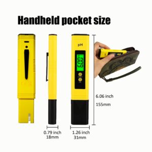 pH Meter for Water Digital pH Meter-High Accuracy Pocket Size PH Tester Pen 0.01 with 0-14 pH Tester for Household Drinking Water Hydroponics Swimming Pool Aquarium Spa(Yellow)