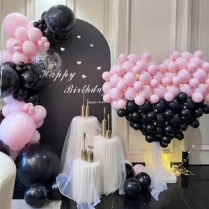 Black and Pink Balloons Garland Kit,Pastel Pink and Black Balloon Party Decorations 18In 10In 5In Black Pink Balloons for Wedding Bridal Shower Anniversary Birthday Party Baby Shower