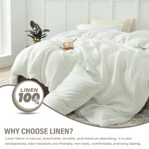 CozyQQ 100% Linen Duvet Cover - Belgian Linen Natural Washed Flax Duvet Cover, Breathable Soft 3 Pieces Bedding Summer Queen Duvet Cover with Zipper Closure 8 Ties (90x90, No Comforter)